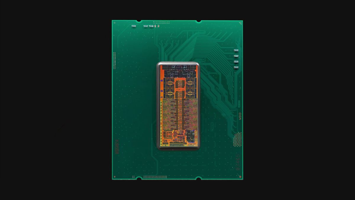 A screenshot from a video by Ordinary Uncle Tony, showing the internal structure of Intel&#039;s Arrow Lake desktop CPU