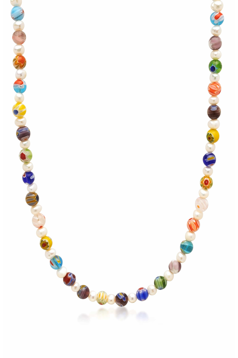 Pearl Necklace With Hand-Painted Glass Beads