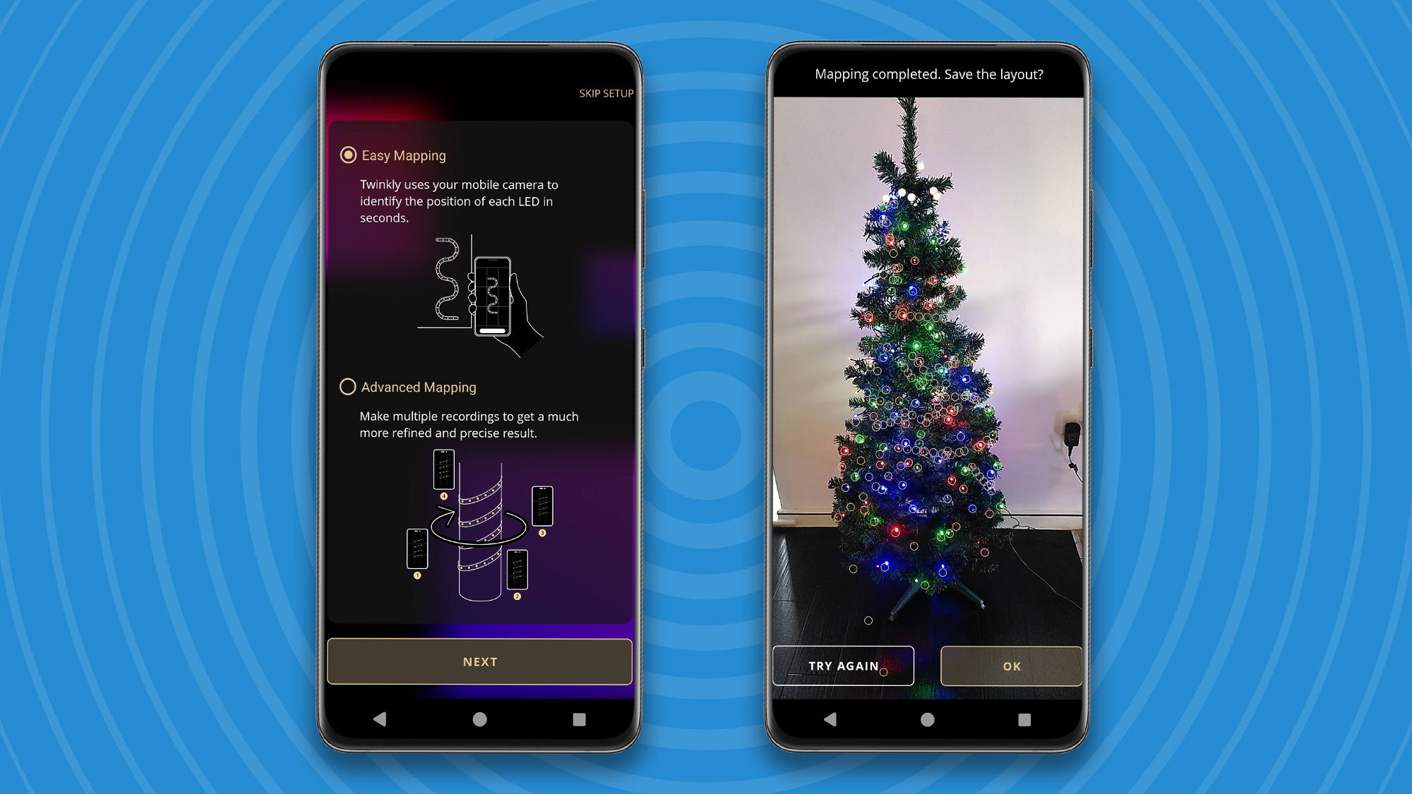 Two screengrabs showing process of setting up Twinkly Strings smart lights