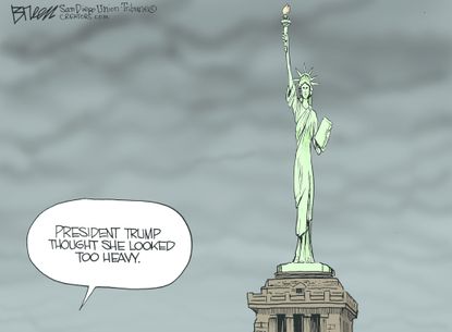 Editorial cartoon U.S. Donald Trump president statue of Liberty
