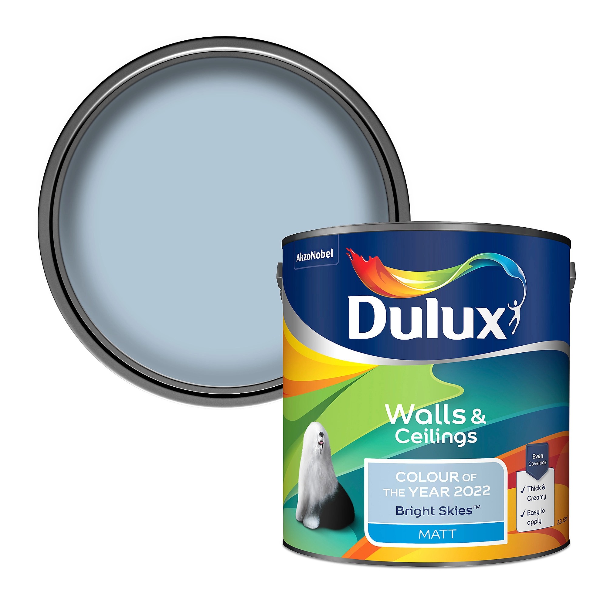 Dulux Walls &amp;amp; Ceilings Bright Skies Matt Emulsion paint, 2.5L