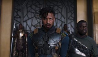 Black Panther Killmonger marches into the throne room