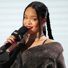 Rihanna onstage during the press conference for Apple Music Super Bowl LVII Halftime Show at Phoenix Convention Center on February 09, 2023 in Phoenix, Arizona