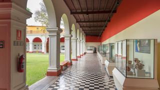 A shot of the interior courtyard of the Museo Nacional de Arqueología in Lima, Peru