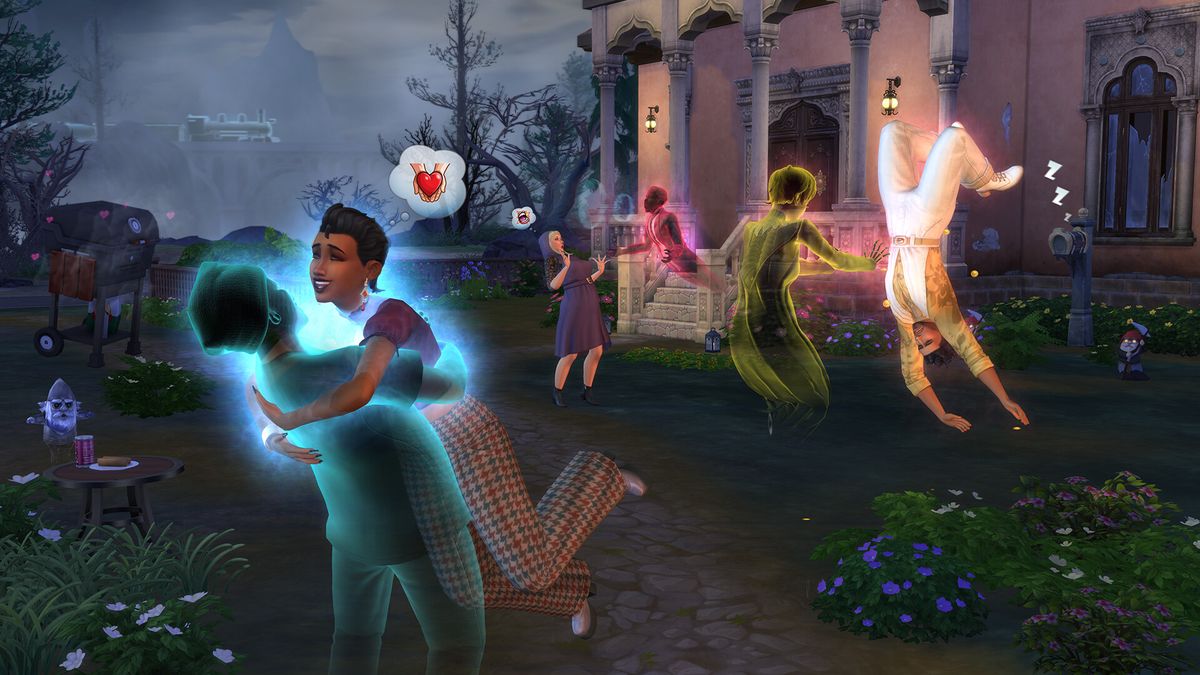 The Sims 4: Life and Death promotional image of ghosts interacting with humans 