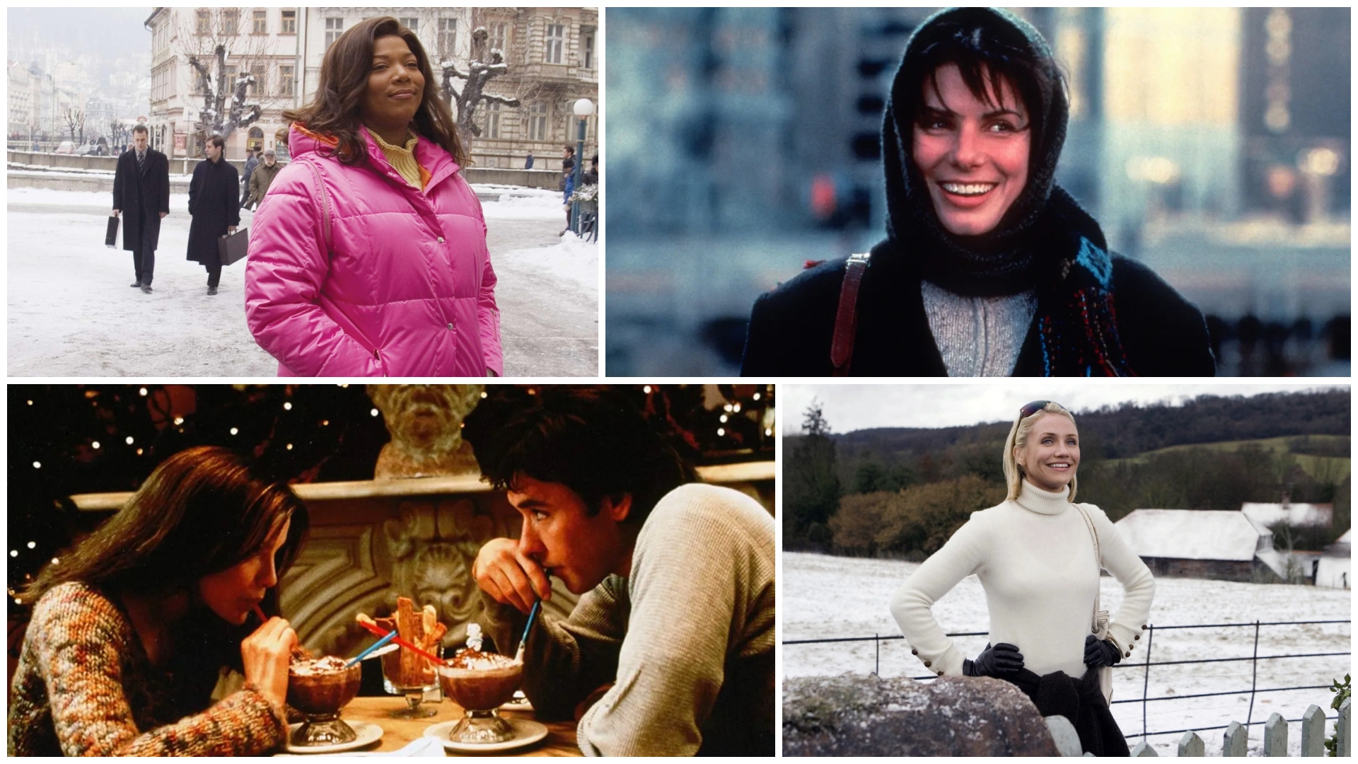 a collage of movie stills from the best winter movies including the last holiday the holiday serendipity and while you were sleeping