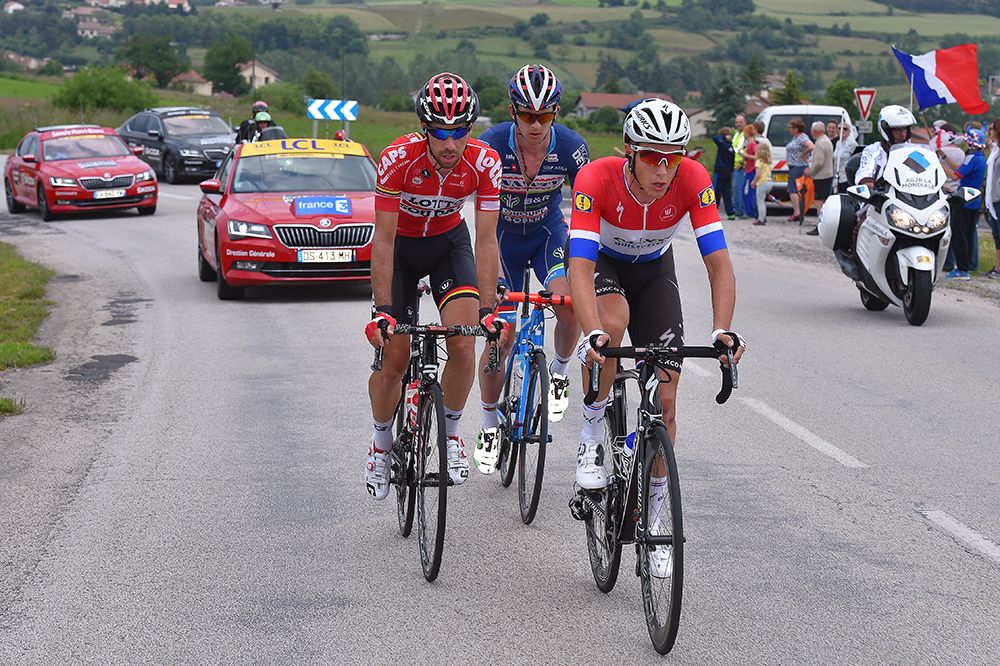 Niki Terpstra (Etixx-QuickStep) leads the early break on stage 3 of the Criterium du Dauphine.