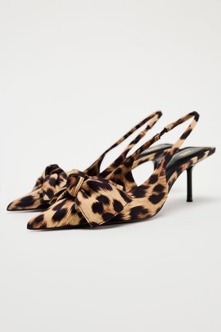 Animal Print Slingback Shoes With Bow