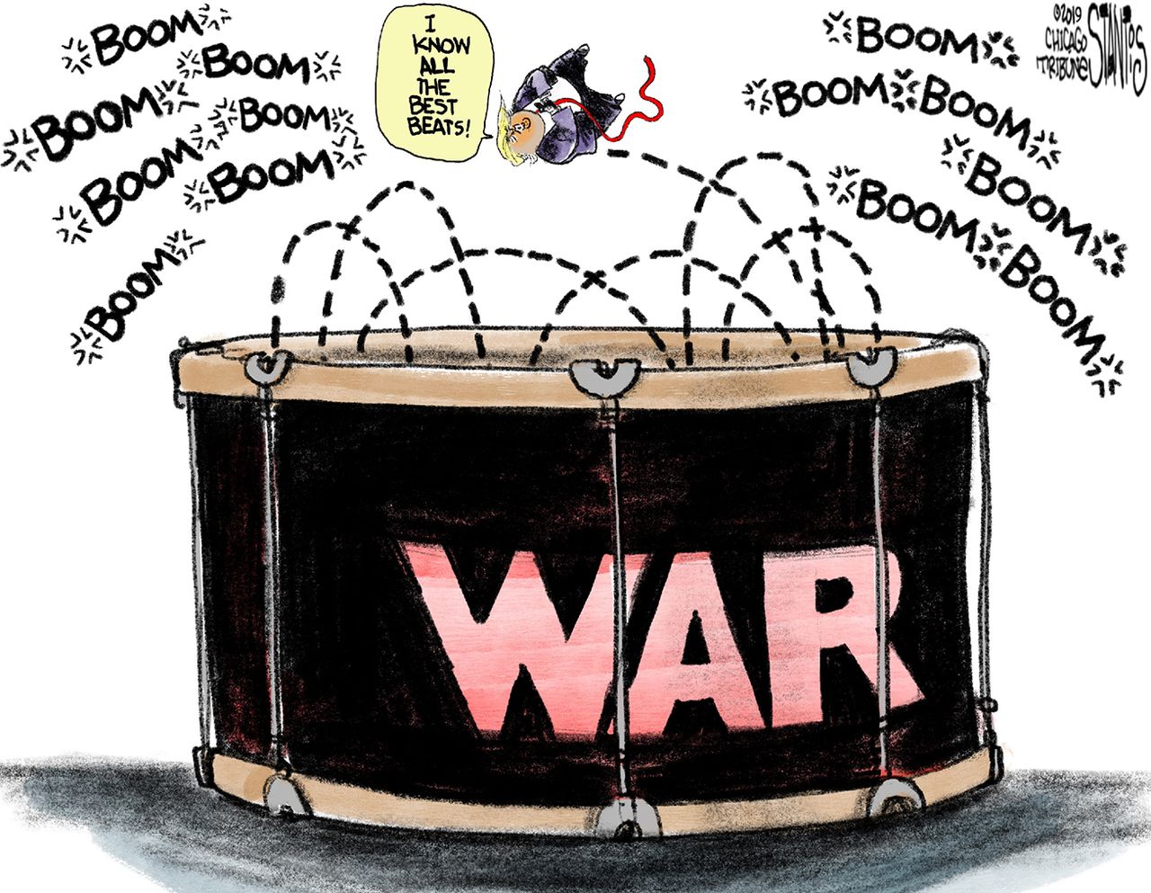 Political Cartoon U.S. War Drums Trump Iran