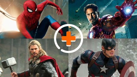 How to watch the Marvel movies in order: Four pictures of Spider-Man, Thor, Iron Man and Capatin America with a plus sign in the middle. 