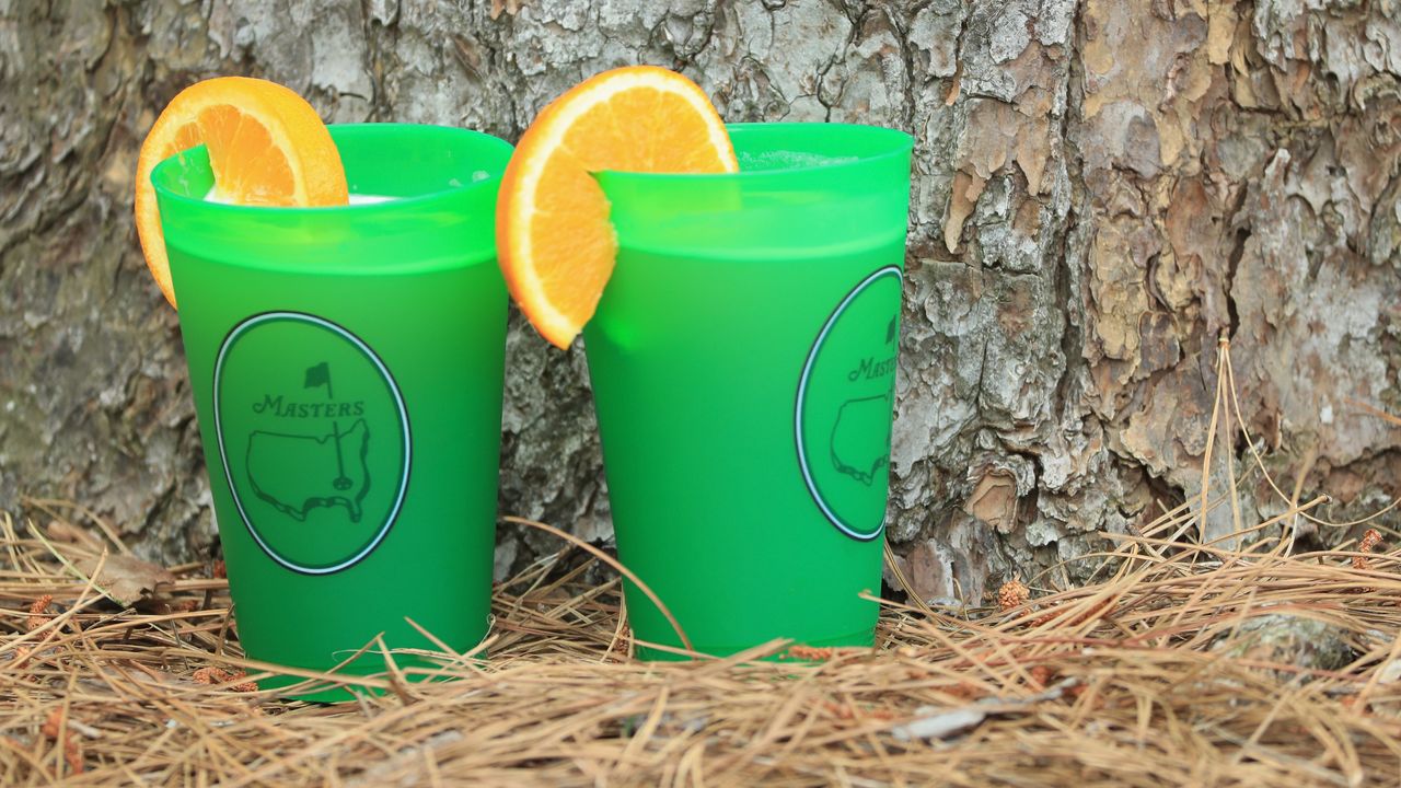 Two drinks are seen at Augusta National during the Masters