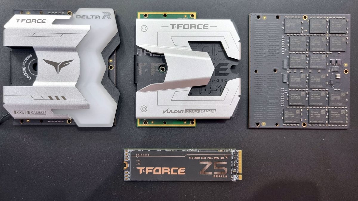 A photo of Team Group's CAMM2 memory presentation at Computex 2025
