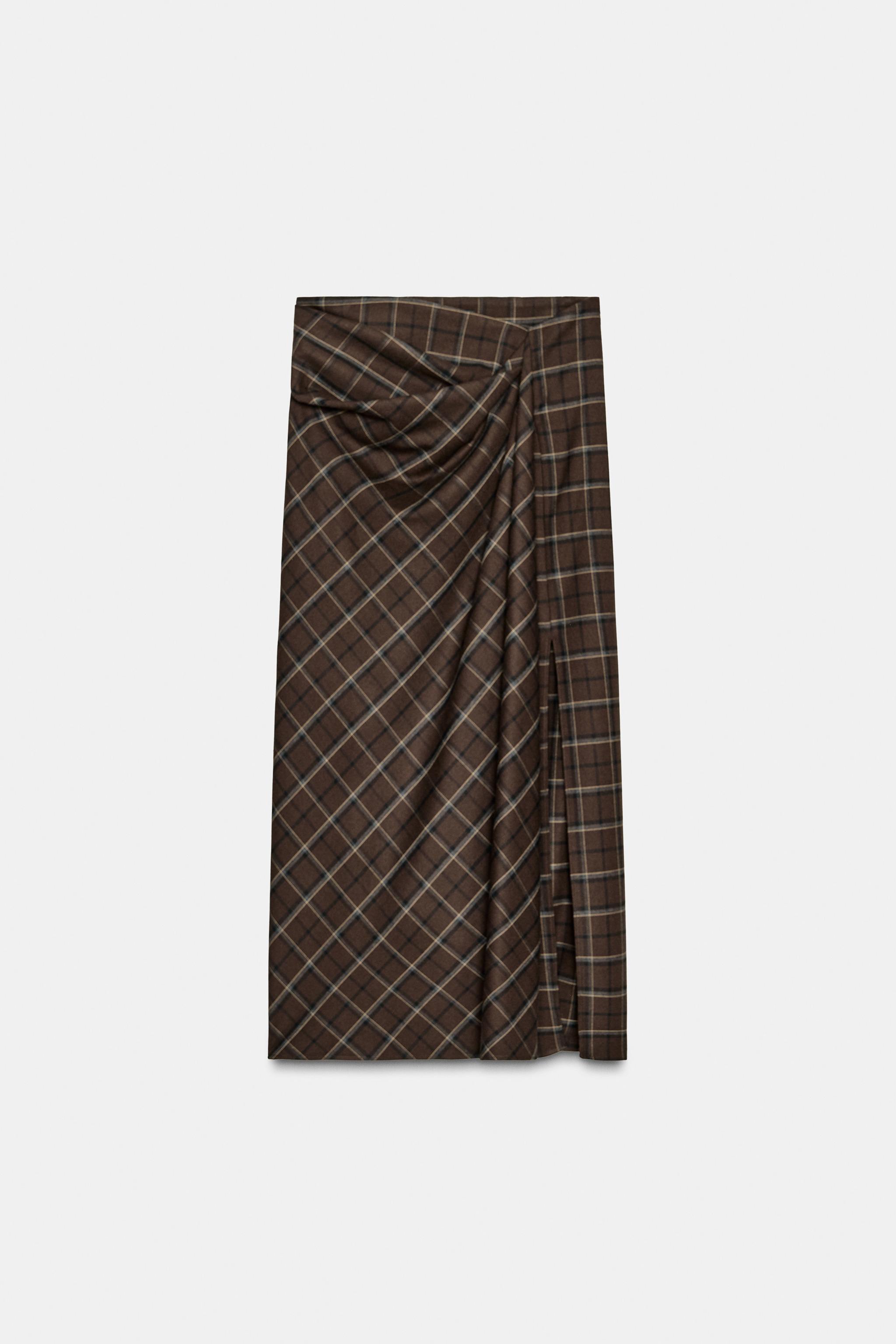 Zw Collection Draped Plaid Skirt