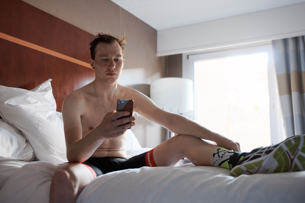 Logan Owen relaxes after a ride.