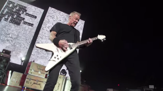A picture of James Hetfield performing live with Metallica