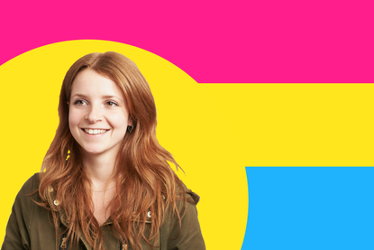 Woman in front of the pansexual flag