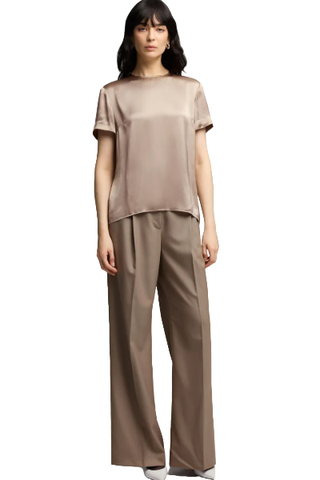 Argent, Single Pleat Trouser in Seasonless Wool in Taupe