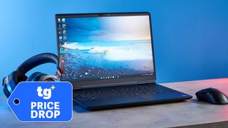 Alienware 16X Aurora shown with headphones and mouse