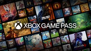 The Xbox Game Pass logo with a huge range of the games available as the tiled background