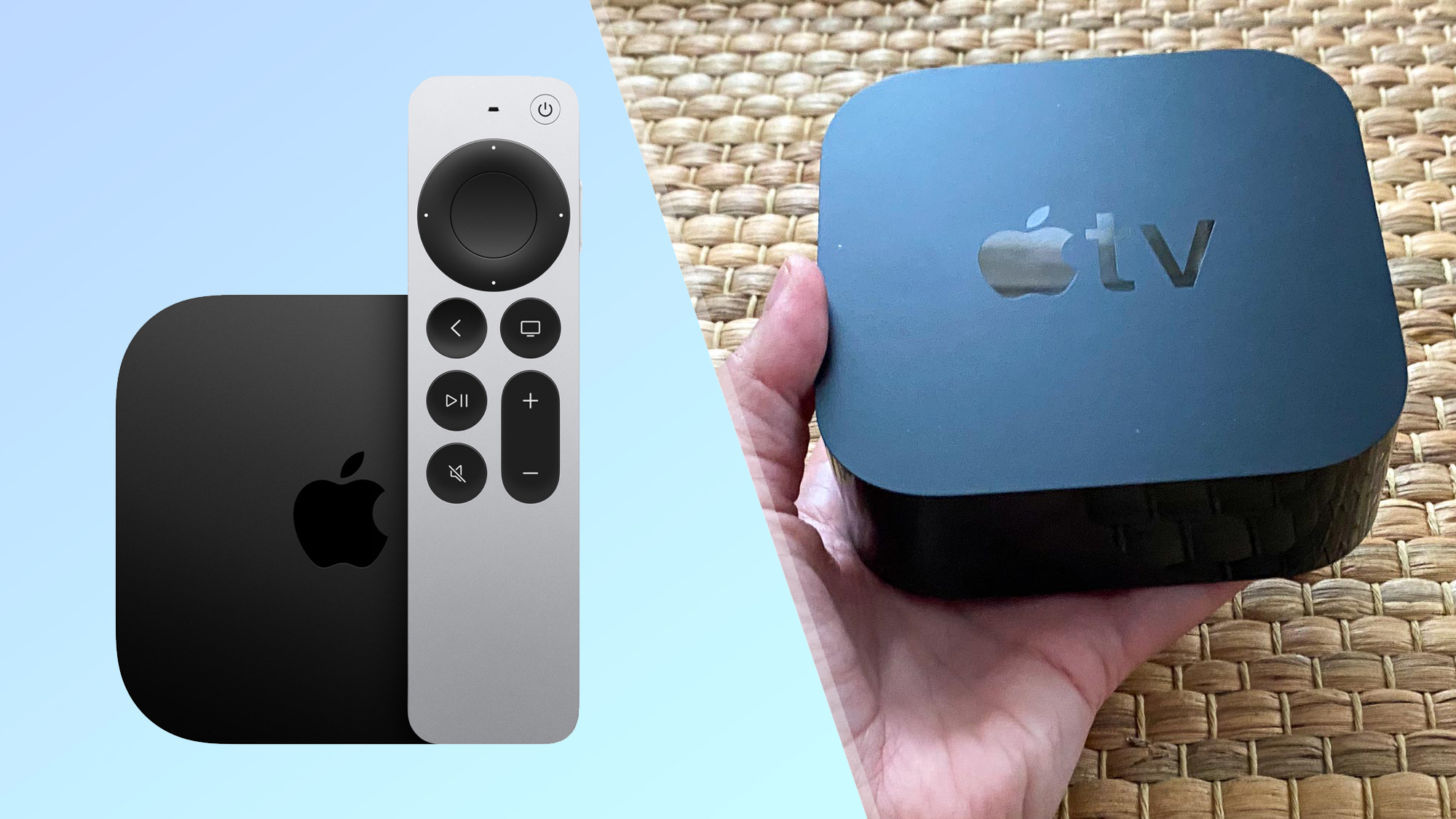 The Apple TV 4K (2022) on left vs the Apple TV 4K (2021) on right.