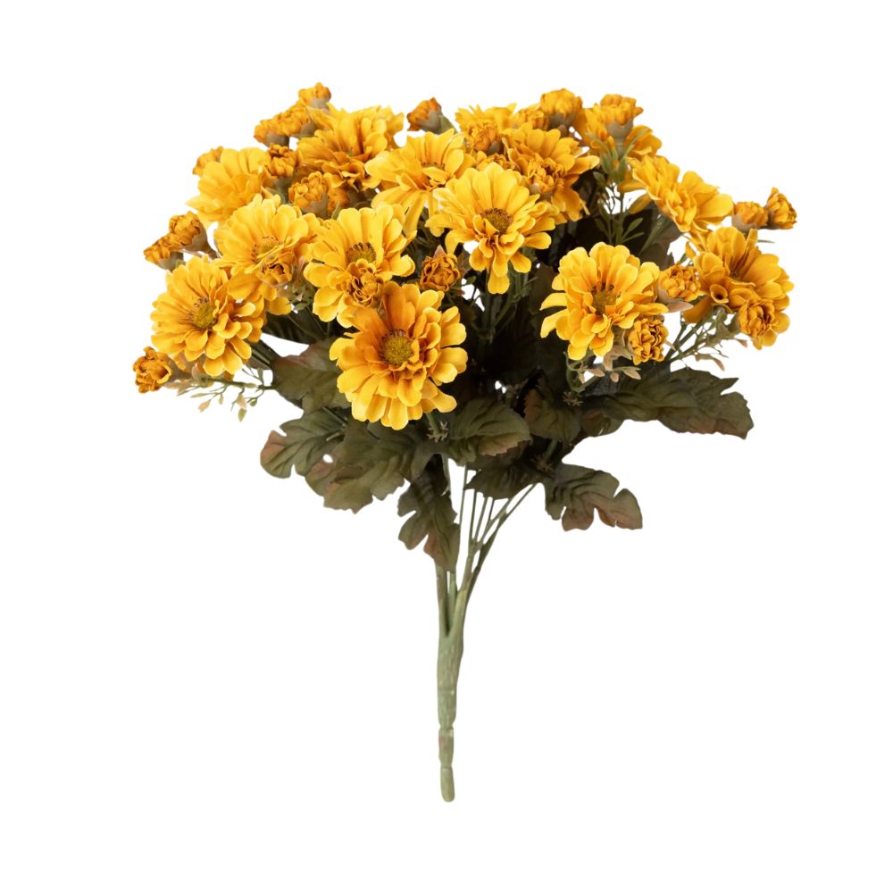 Golden Yellow Artificial Fall Mum Flower Bush