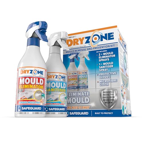 Dryzone Mould Remover and Prevention Kit (3 X 450ml Spray) &amp;ndash; the Definitive Long-Term Solution to Mould. Dual-Action Mould Remover &amp;amp; Sanitiser Spray.