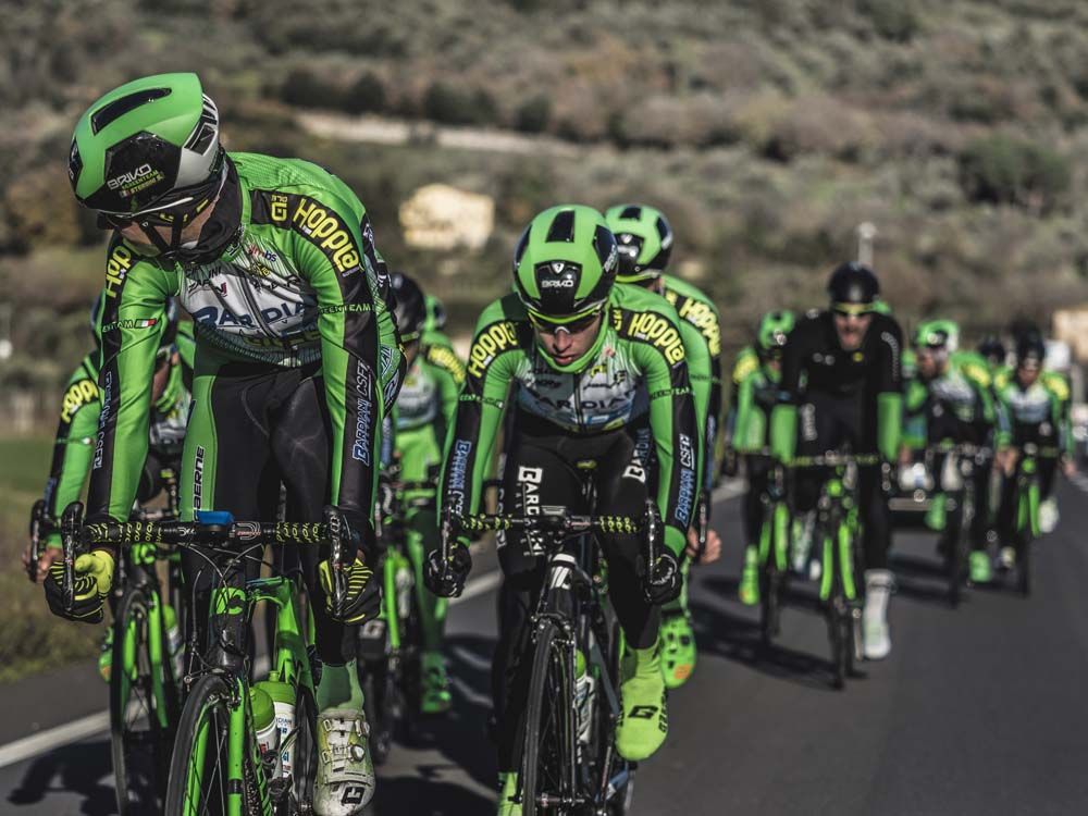 Bardiani-CSF has a much more green on their jerseys and bikes