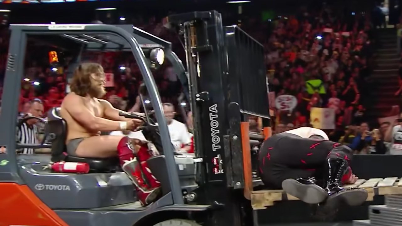 Daniel Bryan driving a forklift at Extreme Rules 2014