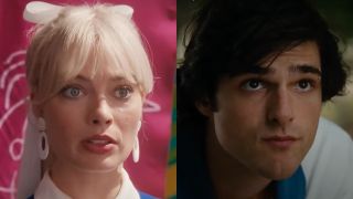 Side by side of Margot Robbie and Jacob Elordi