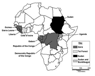 African countries where endemic transmission of Ebola virus has been noted.