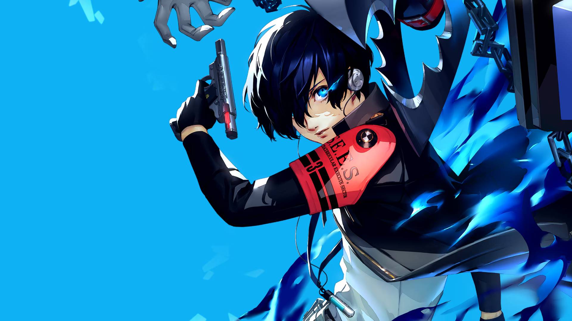 Cropped official box art for Persona 3 Reload, showing protagonist Makoto holding an Evoker.