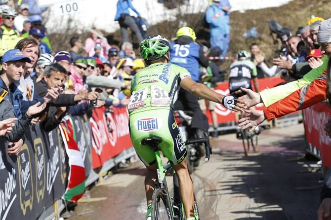 Some riders didn't mind the fans - Stefano Pirazzi high-fives the crowd