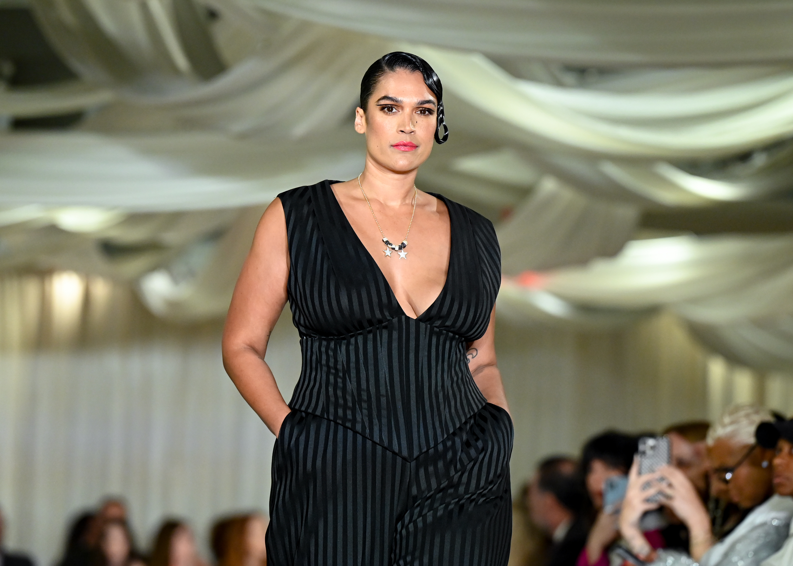 Jennifer Atile&amp;#769;mile on the runway at NYFW for Christian Siriano.