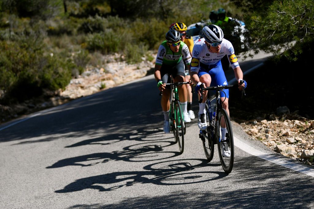 CULLERA SPAIN FEBRUARY 06 Rmi Cavagna of France and Team Deceuninck QuickStep Alvaro Morta of Spain and Team Caja RuralSeguros RGA during the 71st Volta a la Comunitat Valenciana 2020 Stage 2 a 181km stage from Torrent to Cullera 181m VueltaCV VCV2020 on February 06 2020 in Cullera Spain Photo by David RamosGetty Images