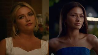 Florence Pugh in Don't Worry Darling/Zendaya in Challengers (side by side)