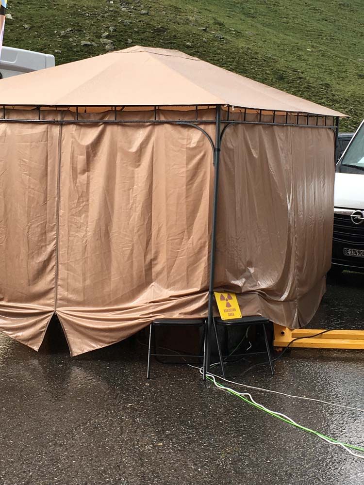 UCI mechanical doping checks are conducted inside this tent after stage 9 at the Tour de France.