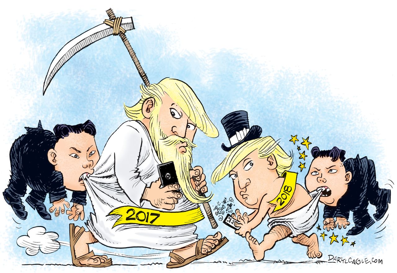 Political cartoon U.S. 2017 New Year 2016 North Korea Kim Jong Un