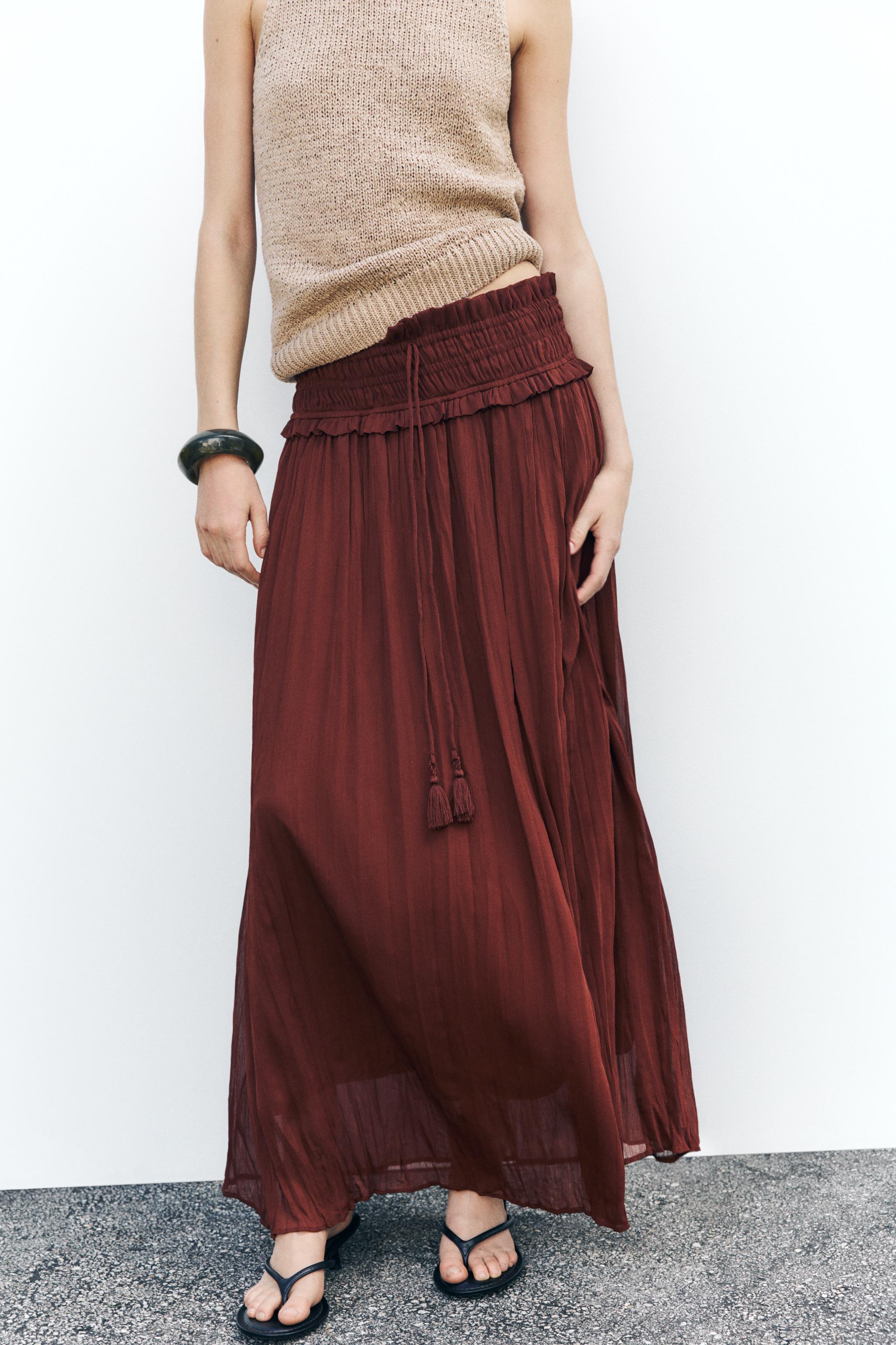 Wide Elastic Waistband Midi Skirt
