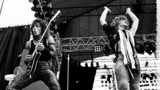 Richie Sambora (left) and Jon Bon Jovi perform at Nagoya Stadium in Tokyo, Japan on August 4, 1984