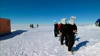 Researchers in a training exercise in Encounters at the End of the World