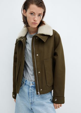 Parka with removable fur-look collar