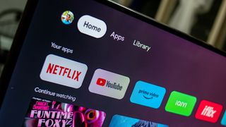 YouTube and Netflix apps on Android TV screen