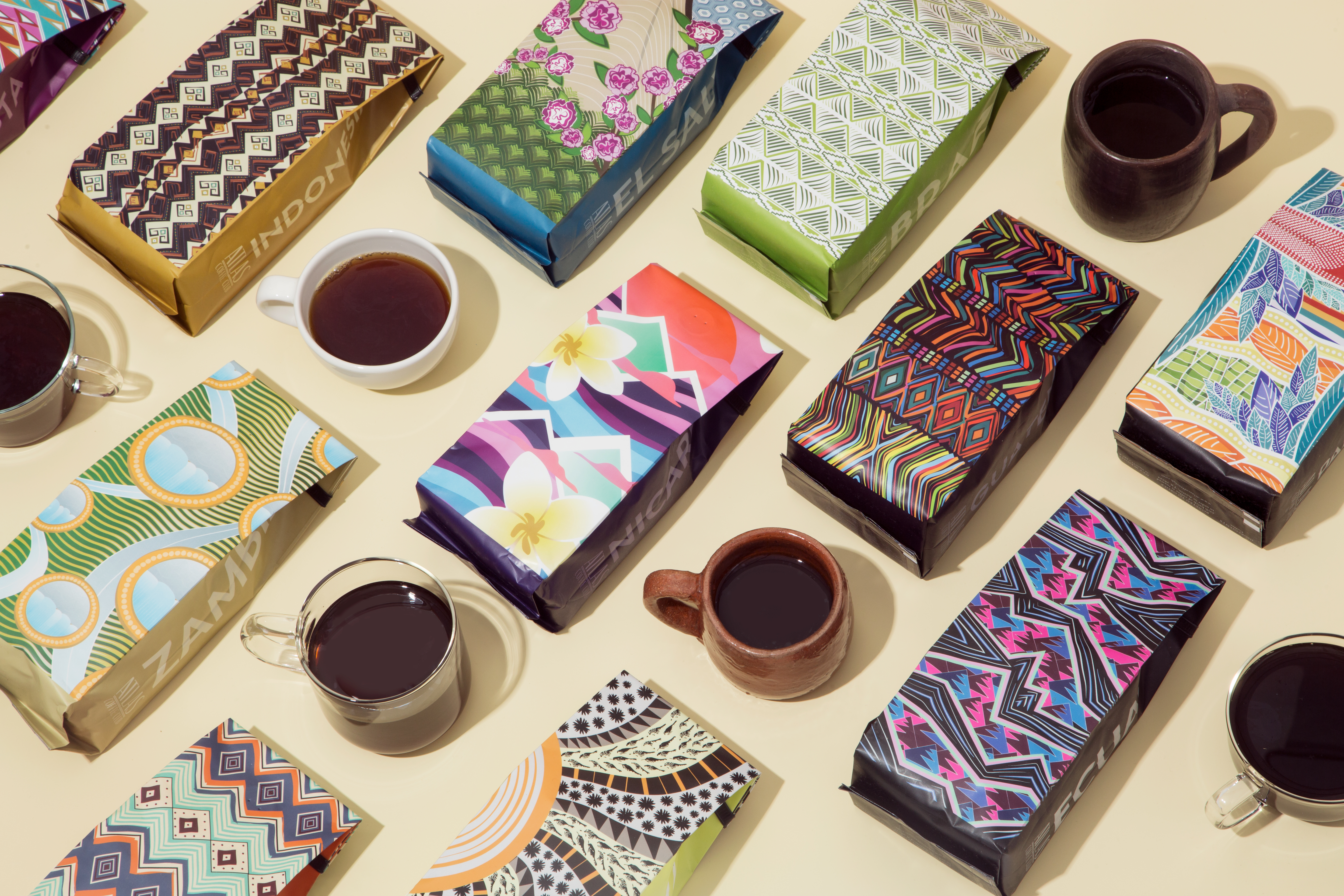Atlas coffee bags and coffee mugs