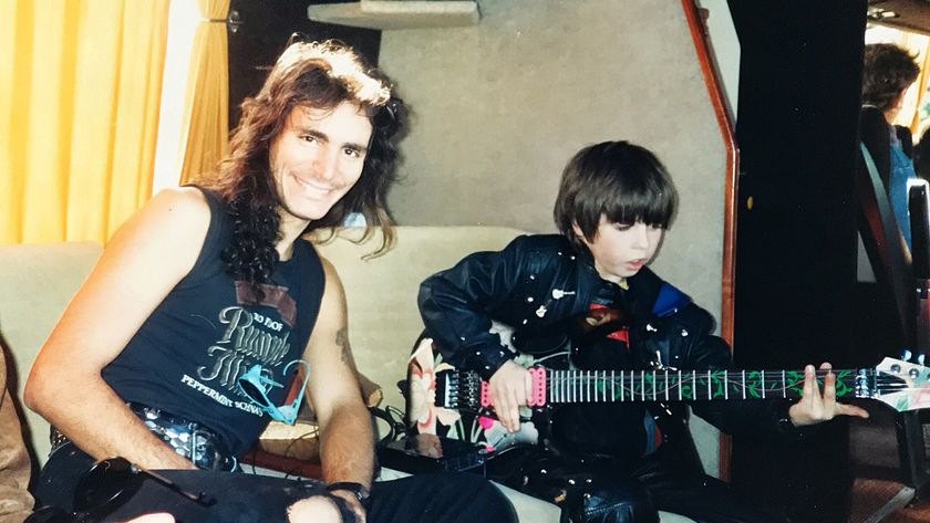 Steve Vai and Thomas McRocklin at Monsters of Rock Festival in 1988