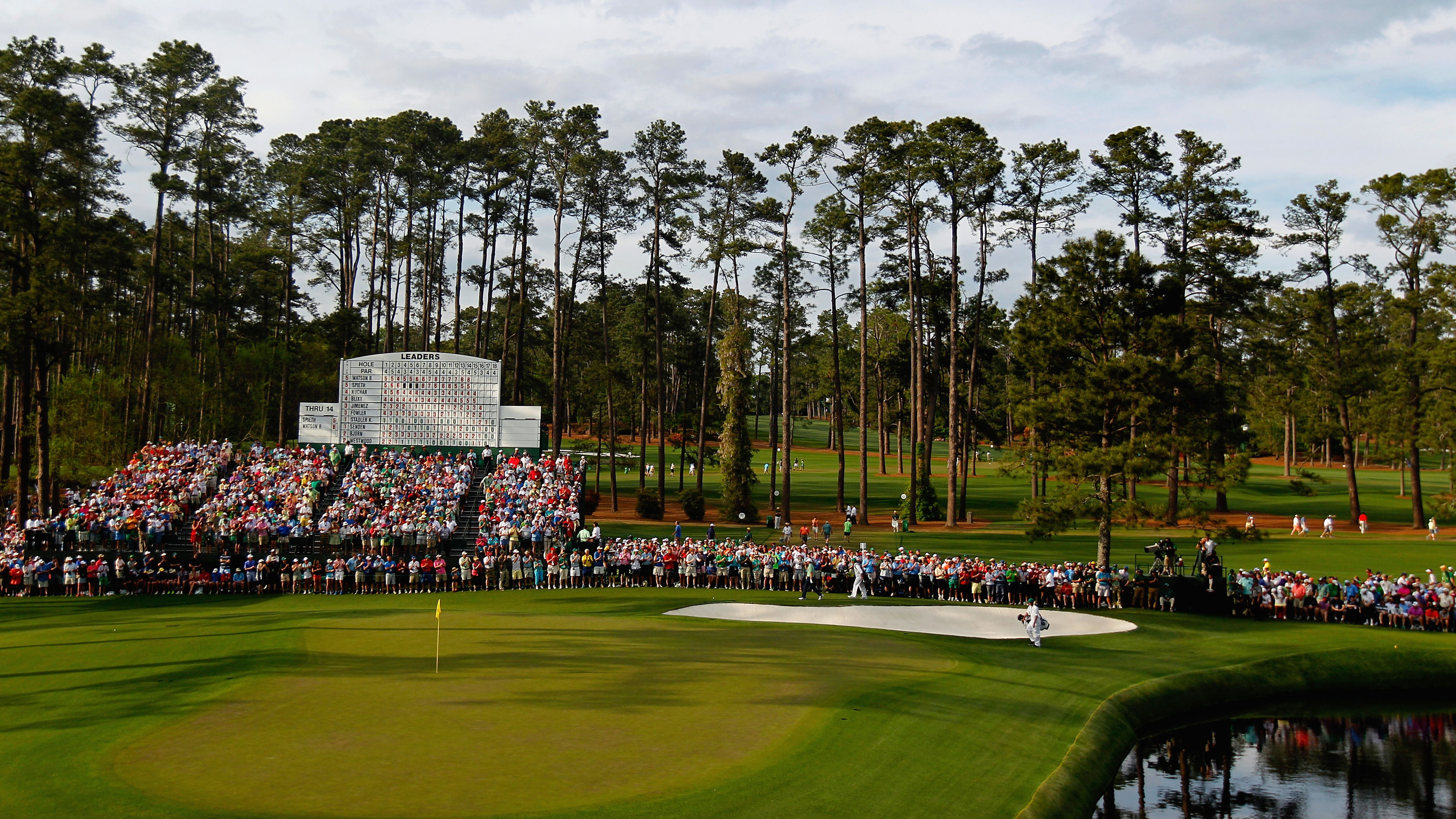 a side-on view of the 15th hole at Augusta National