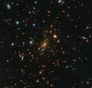 NASA's Hubble Space Telescope captured this stunning view of the galaxy cluster RXC J0142.9+4438 on Aug. 13, 2018, using the observatory's Advanced Camera for Surveys and Wide Field Camera 3.