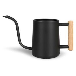 small metal watering can from LTSUMI in black with wooden handle