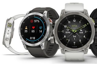 Garmin Epix 2 smartwatches in a row showing the watch face options