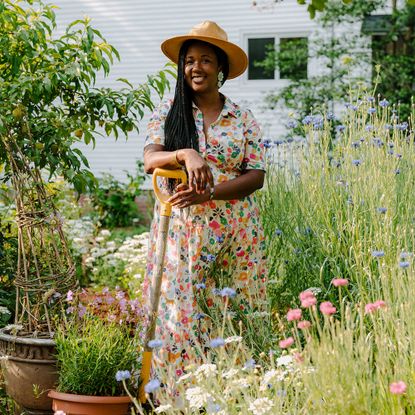 Dee Hall Goodwin on her home flower plot