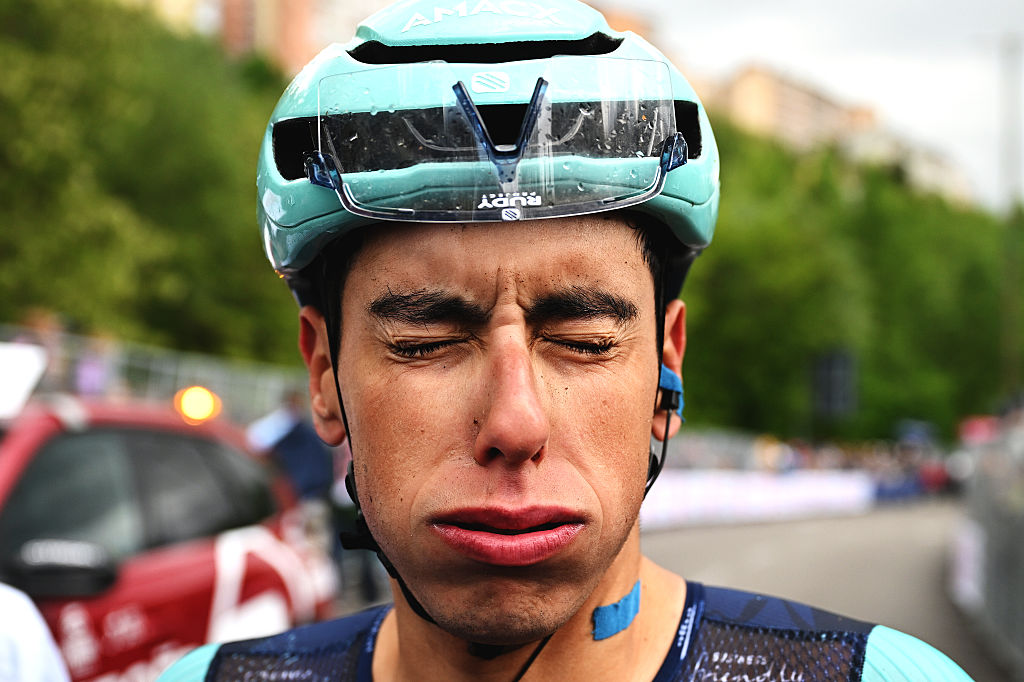 New Pink Leader Jersey, Afonso Eulalio of Portugal and Team Bahrain - Victorious reacts after the 109th Giro d'Italia